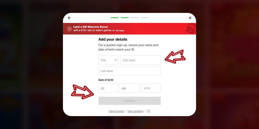 fill in personal information